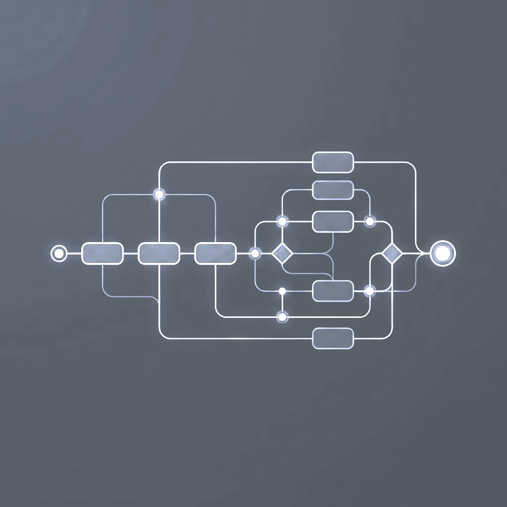 Diagrama de procesos con cajas conectadas que representa el mapeo de un sistema